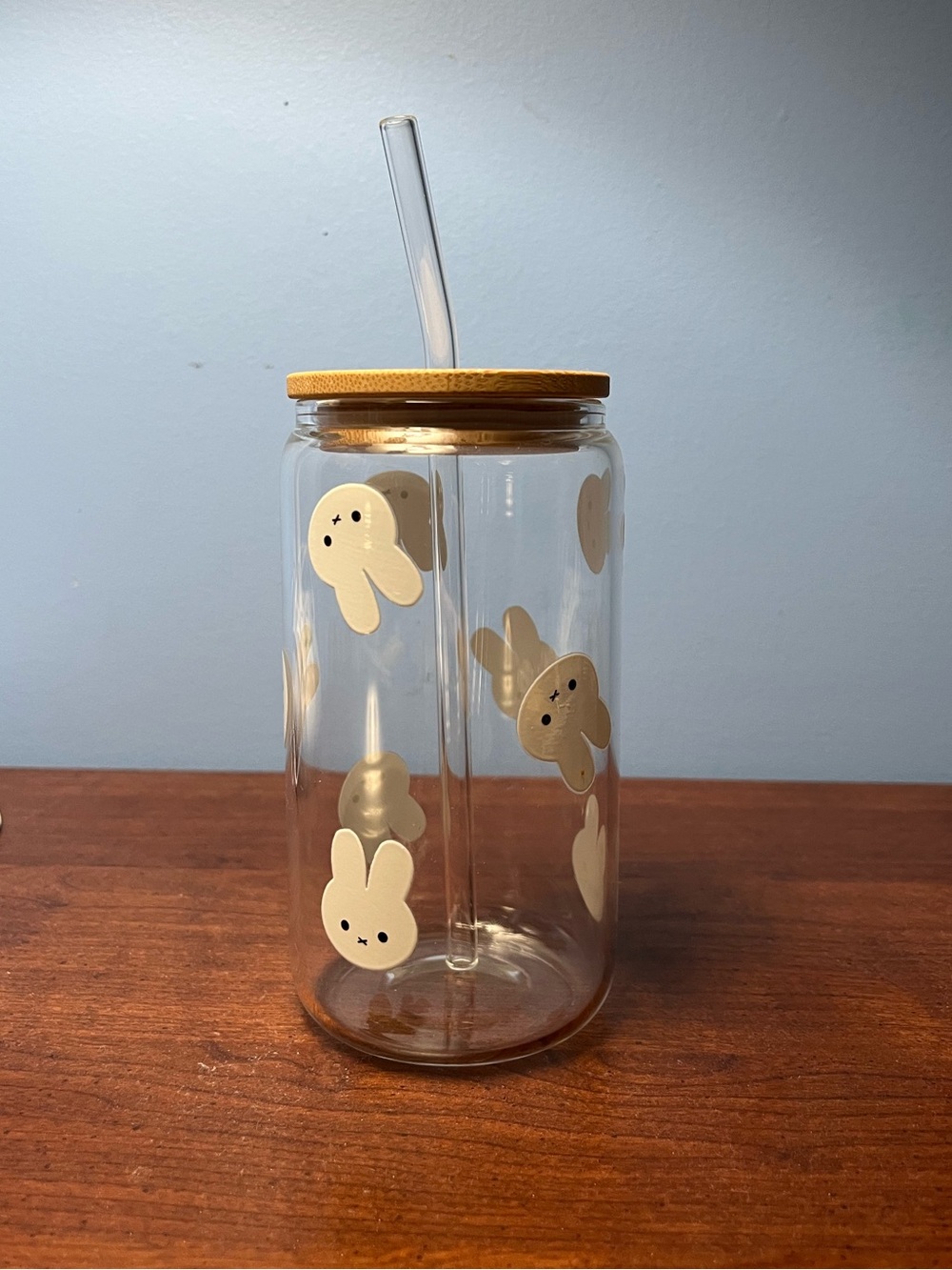 Clear Miffy Glass Tumbler with Straw - with Lid